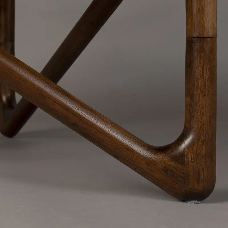 Table basse ronde verre fumé pied noyer design - Naia 