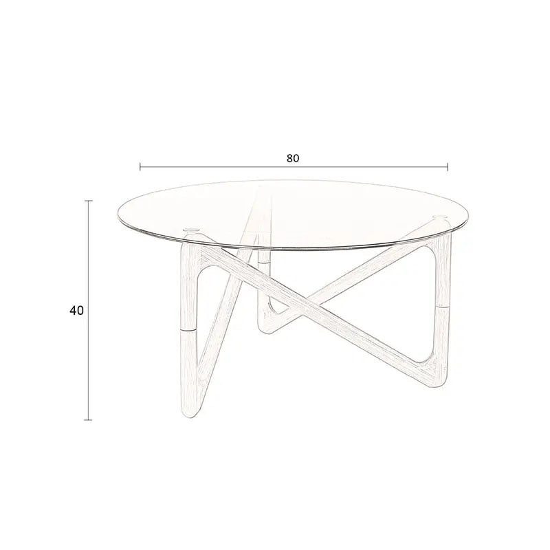 Table basse ronde verre fumé pied noyer design - Naia 