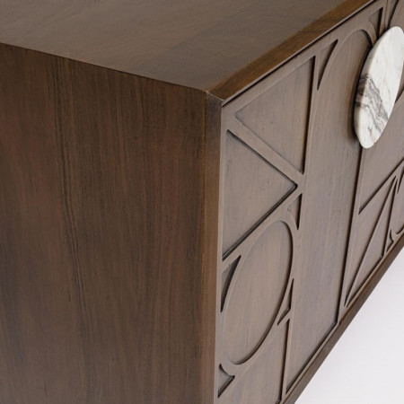 Grand Buffet 4 portes en bois d'acacia et marbre - Hemson 