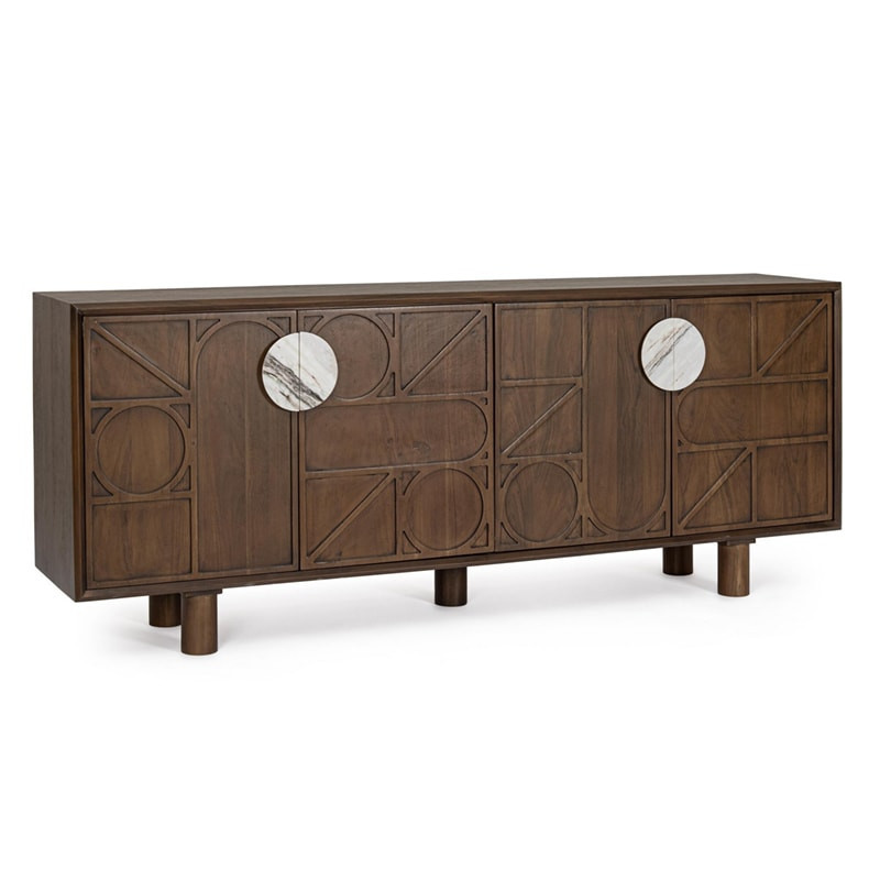 Grand Buffet 4 portes en bois d'acacia et marbre - Hemson 
