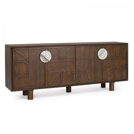 Grand Buffet 4 portes en bois d'acacia et marbre - Hemson 