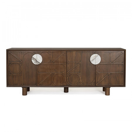 Grand Buffet 4 portes en bois d'acacia et marbre - Hemson 