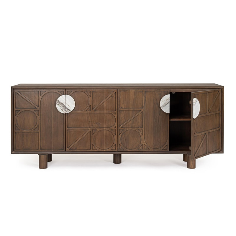 Grand Buffet 4 portes en bois d'acacia et marbre - Hemson 