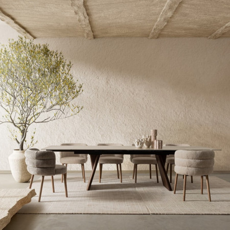 Chaise rembourrée en tissu effet chenille beige - Iluna 