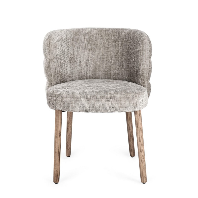 Chaise rembourrée en tissu effet chenille gris cendré - Iluna 