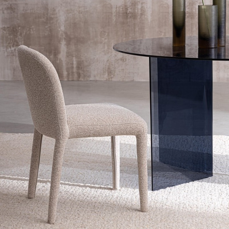 Chaise entièrement en tissu effet bouclette beige - Amara 