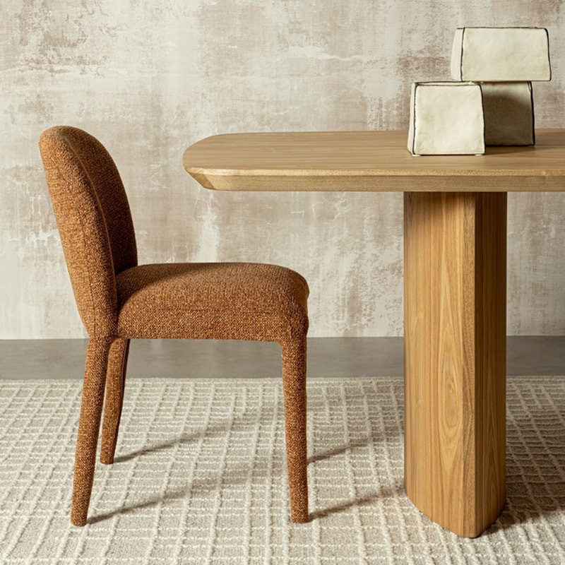 Chaise entièrement en tissu effet bouclette terre cuite - Amara 