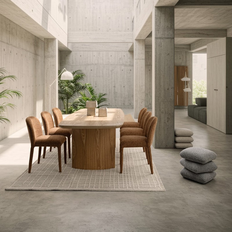 Chaise entièrement en tissu effet bouclette terre cuite - Amara 