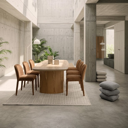 Chaise entièrement en tissu effet bouclette terre cuite - Amara 