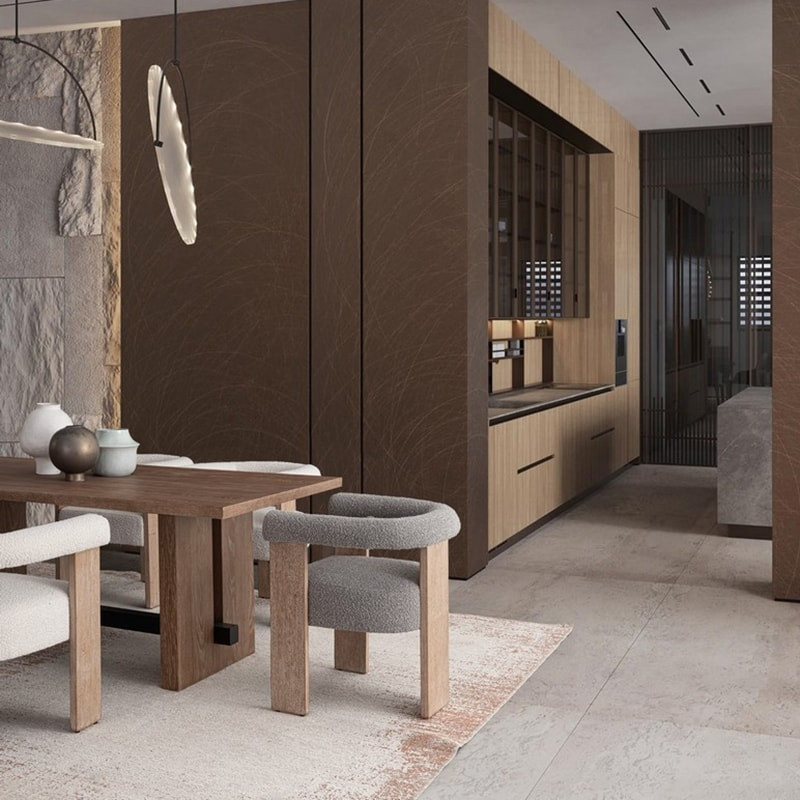 Chaise avec accoudoirs en bois naturel et tissu bouclette blanc - Agavin 