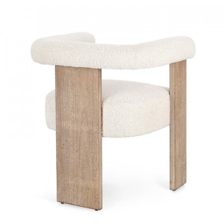 Chaise avec accoudoirs en bois naturel et tissu bouclette blanc - Agavin 