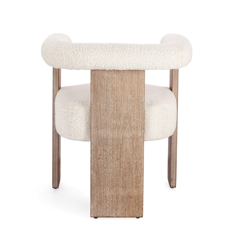 Chaise avec accoudoirs en bois naturel et tissu bouclette blanc - Agavin 