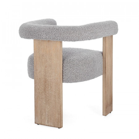 Chaise avec accoudoirs en bois naturel et tissu bouclette gris - Agavin 