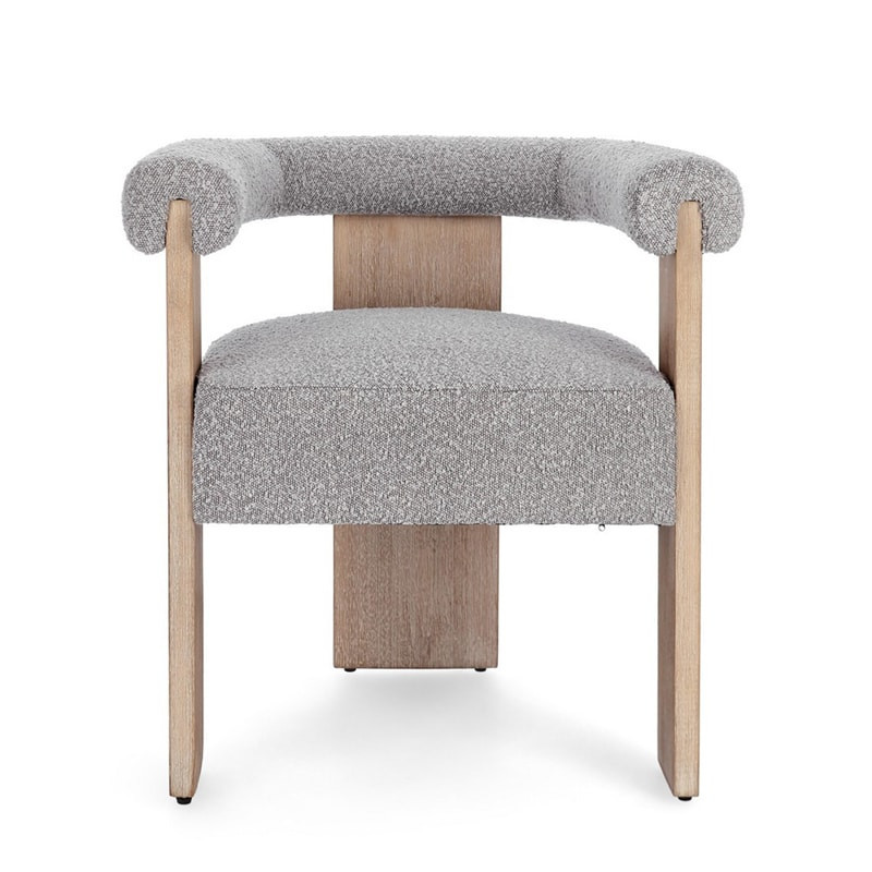 Chaise avec accoudoirs en bois naturel et tissu bouclette gris - Agavin 
