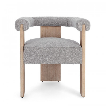 Chaise avec accoudoirs en bois naturel et tissu bouclette gris - Agavin 
