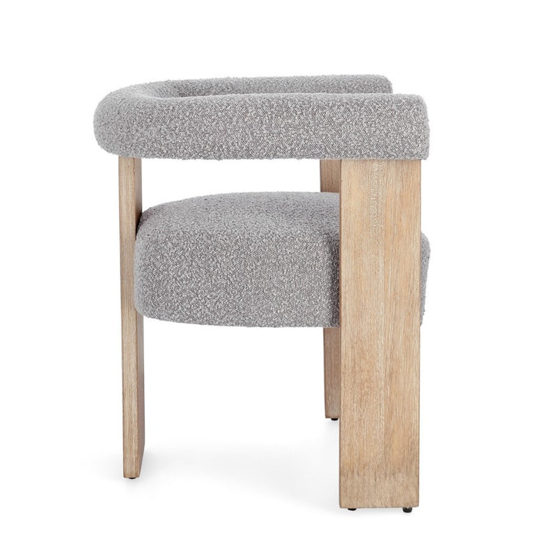 Chaise avec accoudoirs en bois naturel et tissu bouclette gris - Agavin 