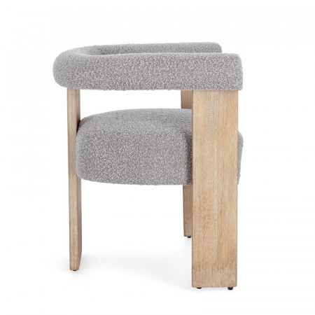 Chaise avec accoudoirs en bois naturel et tissu bouclette gris - Agavin 