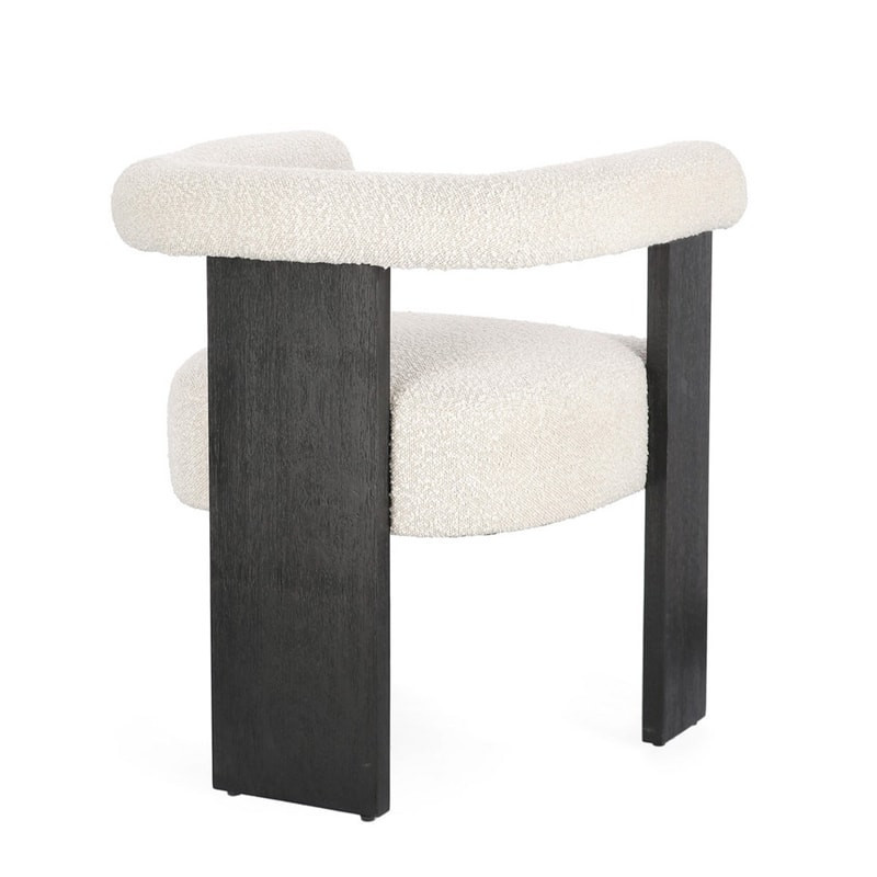 Chaise avec accoudoirs en bois noir et tissu bouclette blanc - Agavin 
