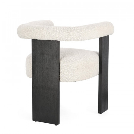 Chaise avec accoudoirs en bois noir et tissu bouclette blanc - Agavin 