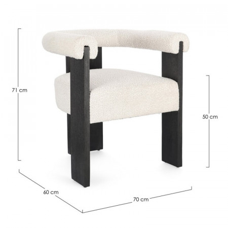 Chaise avec accoudoirs en bois noir et tissu bouclette blanc - Agavin 