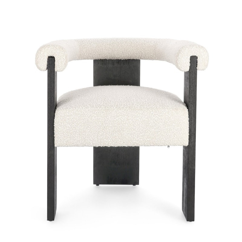Chaise avec accoudoirs en bois noir et tissu bouclette blanc - Agavin 