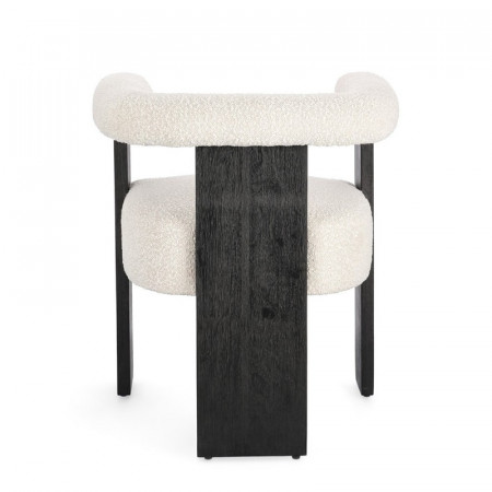 Chaise avec accoudoirs en bois noir et tissu bouclette blanc - Agavin 