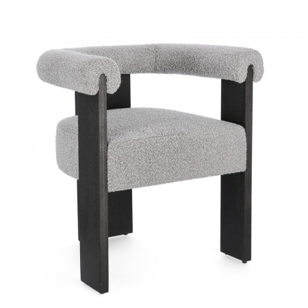 Chaise avec accoudoirs en bois noir et tissu bouclette gris - Agavin 