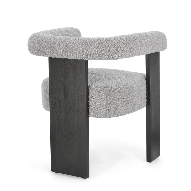 Chaise avec accoudoirs en bois noir et tissu bouclette gris - Agavin 
