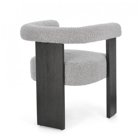 Chaise avec accoudoirs en bois noir et tissu bouclette gris - Agavin 
