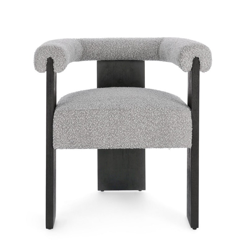 Chaise avec accoudoirs en bois noir et tissu bouclette gris - Agavin 