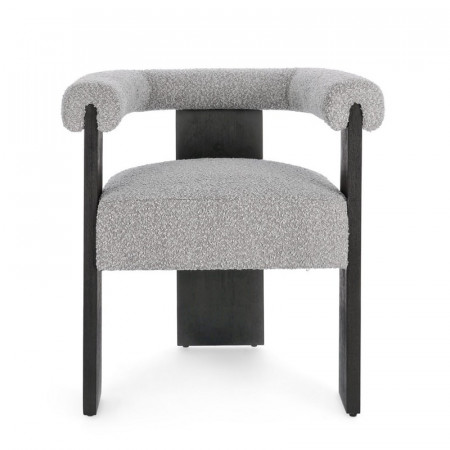 Chaise avec accoudoirs en bois noir et tissu bouclette gris - Agavin 