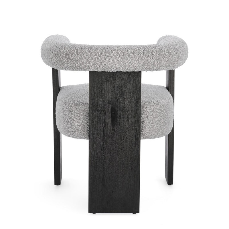 Chaise avec accoudoirs en bois noir et tissu bouclette gris - Agavin 