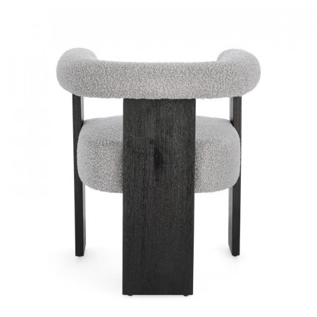 Chaise avec accoudoirs en bois noir et tissu bouclette gris - Agavin 