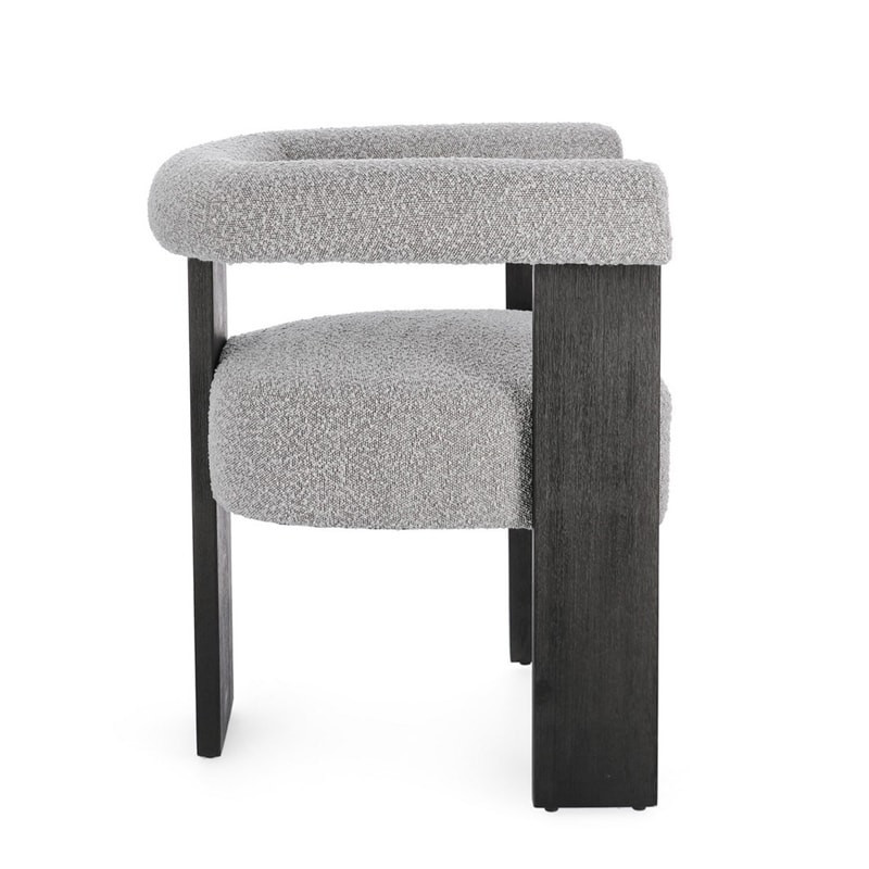 Chaise avec accoudoirs en bois noir et tissu bouclette gris - Agavin 