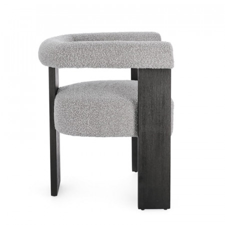 Chaise avec accoudoirs en bois noir et tissu bouclette gris - Agavin 