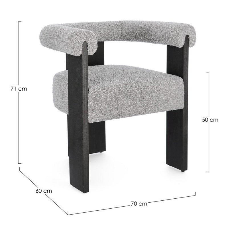 Chaise avec accoudoirs en bois noir et tissu bouclette gris - Agavin 