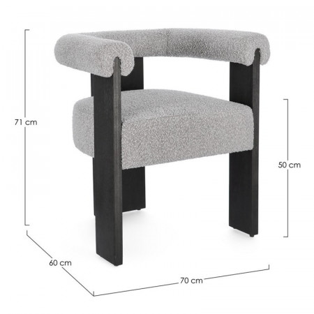 Chaise avec accoudoirs en bois noir et tissu bouclette gris - Agavin 