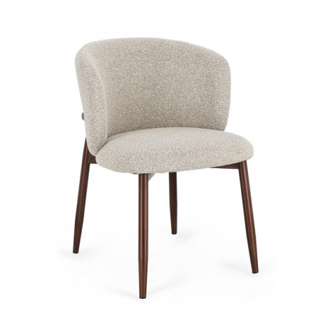 Chaise design en tissu bouclé beige et piétement effet bois - Amalys 