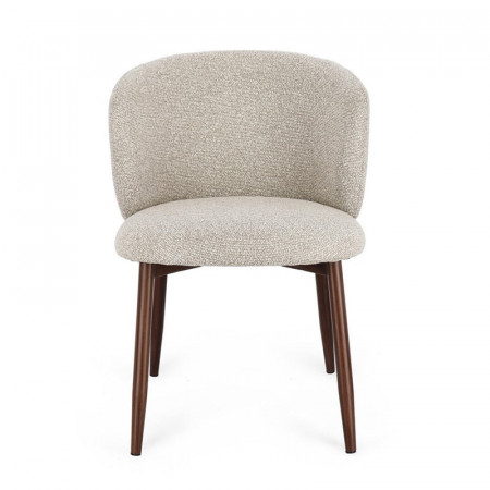 Chaise design en tissu bouclé beige et piétement effet bois - Amalys 