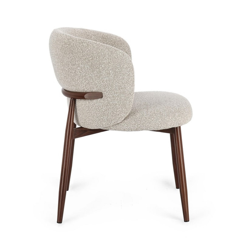 Chaise design en tissu bouclé beige et piétement effet bois - Amalys 