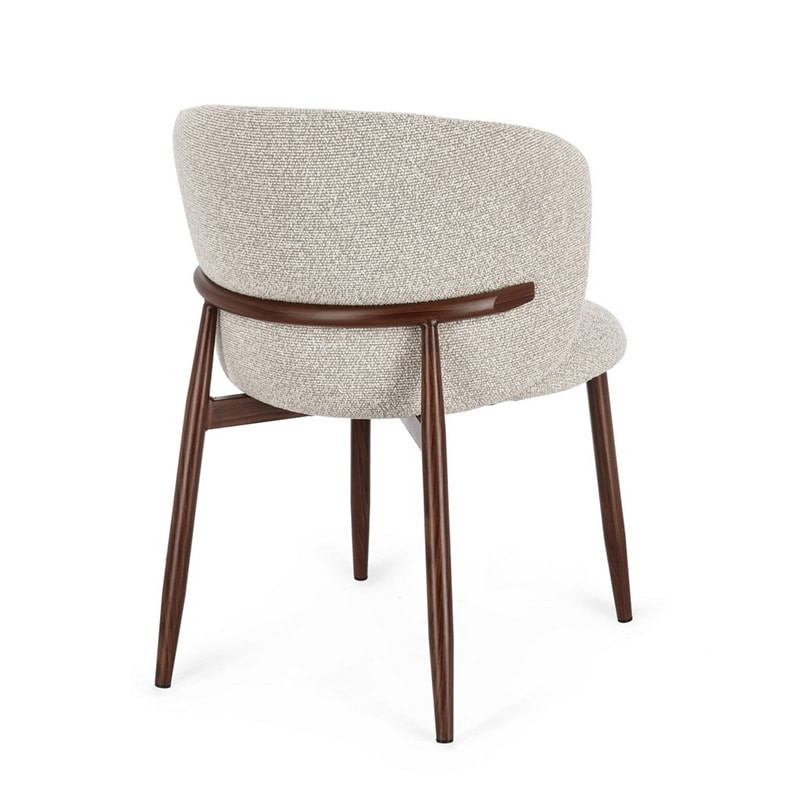 Chaise design en tissu bouclé beige et piétement effet bois - Amalys 