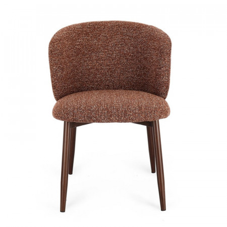 Chaise design en tissu bouclé terre cuite et piétement effet bois - Amalys 