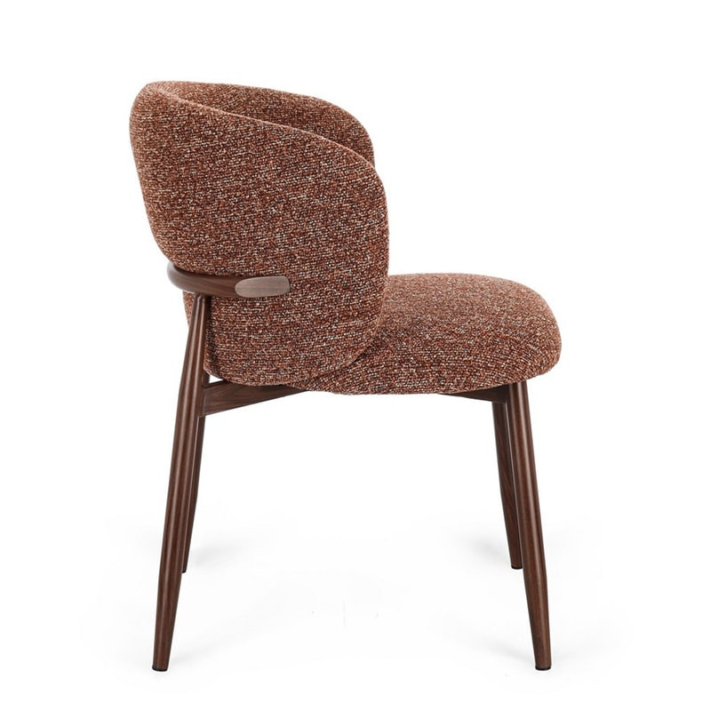 Chaise design en tissu bouclé terre cuite et piétement effet bois - Amalys 