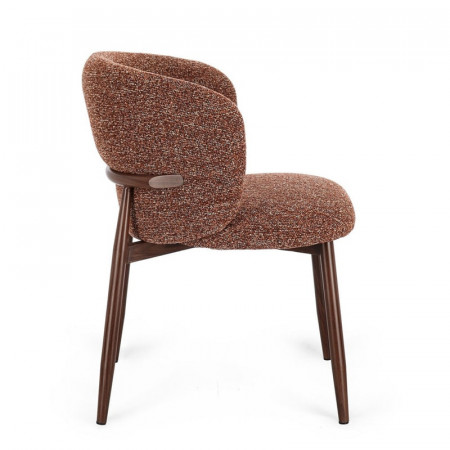 Chaise design en tissu bouclé terre cuite et piétement effet bois - Amalys 