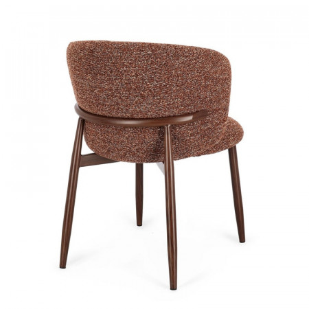 Chaise design en tissu bouclé terre cuite et piétement effet bois - Amalys 