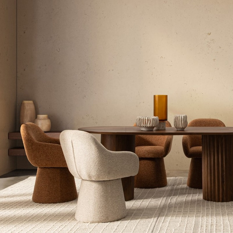 Fauteuil pivotant entièrement en tissu effet bouclette beige - Amara 