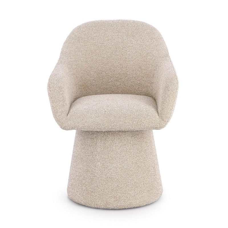 Fauteuil pivotant entièrement en tissu effet bouclette beige - Amara 