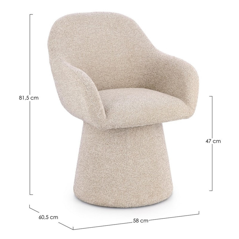 Fauteuil pivotant entièrement en tissu effet bouclette beige - Amara 