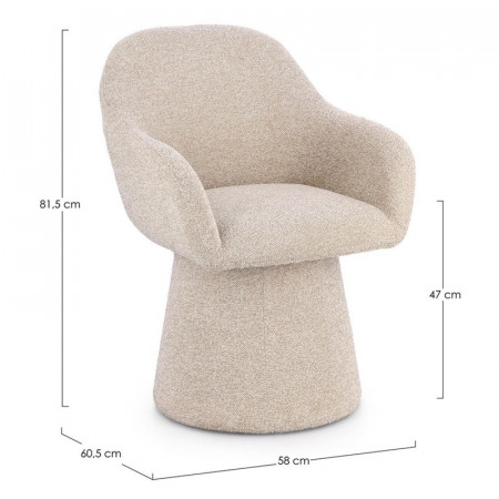 Fauteuil pivotant entièrement en tissu effet bouclette beige - Amara 