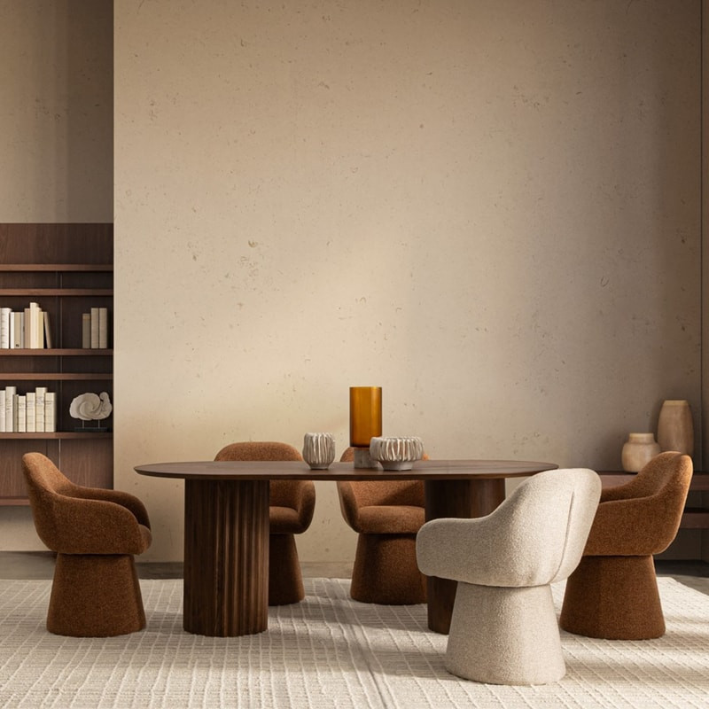 Fauteuil pivotant entièrement en tissu effet bouclette terre cuite - Amara 